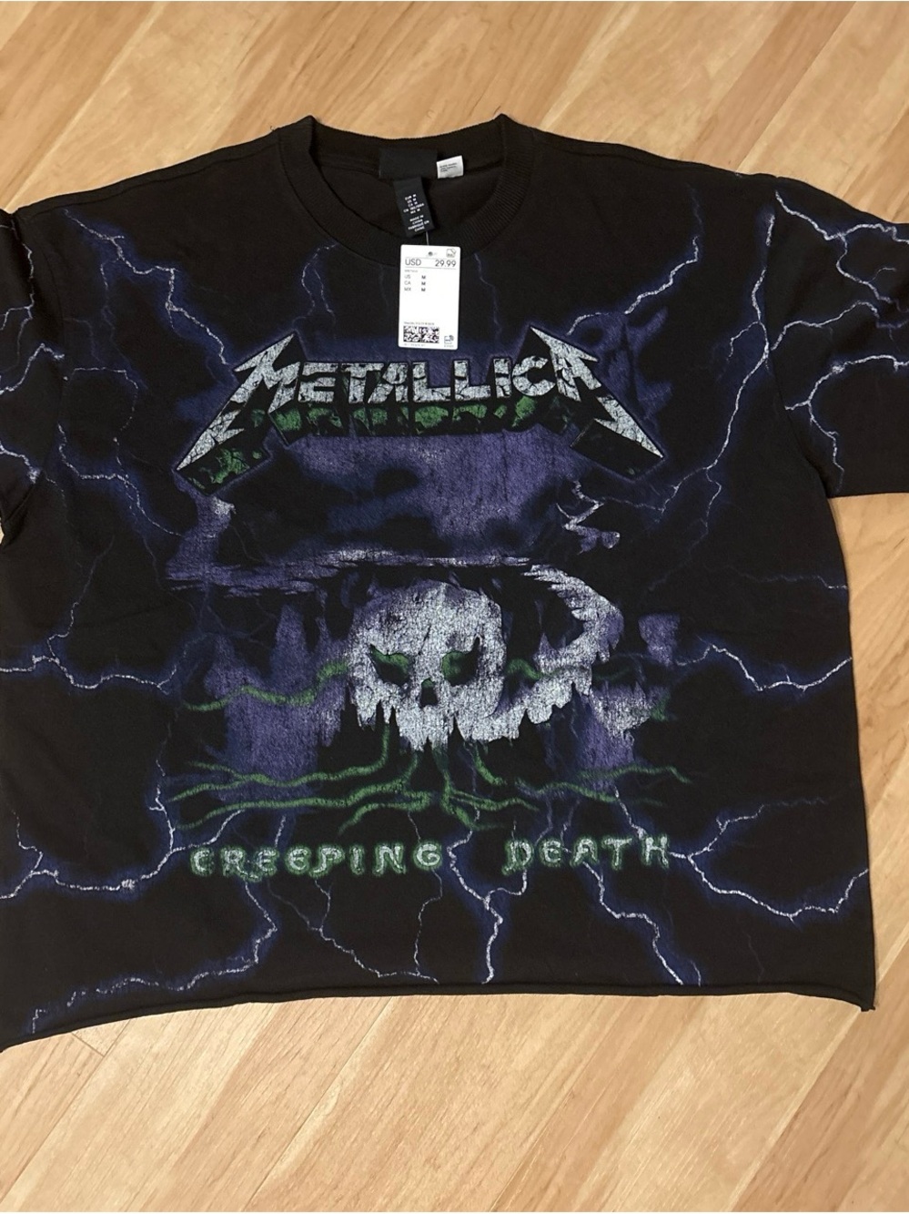 H&M Black Metallica Graphic Tee with Purple & Green Accents